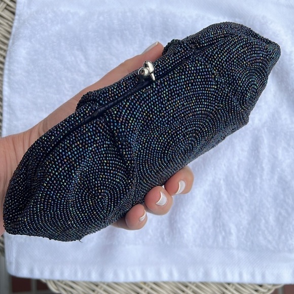 Miranda Micro Beaded Navy Blue Kisslock Clutch Bag Made in Japan - Picture 3 of 8